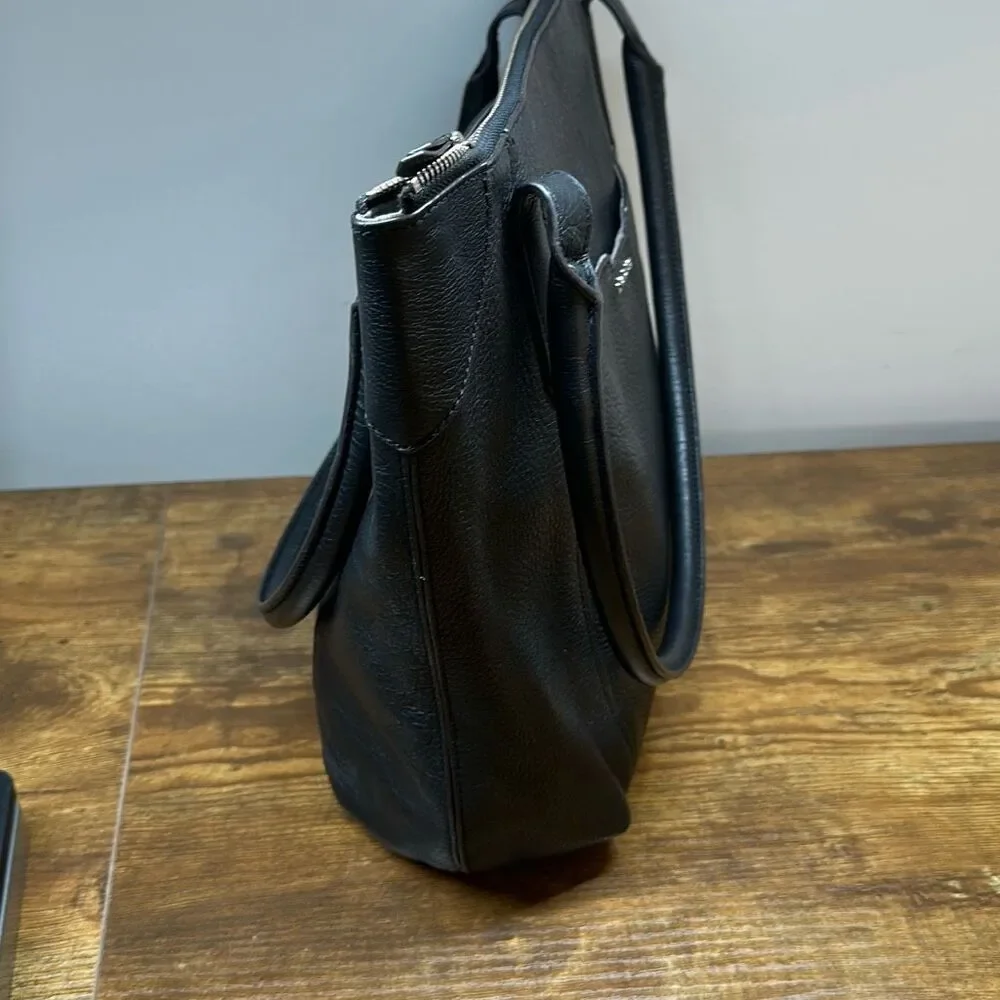 Lodis Black Leather Pebble Tote with Dual Straps